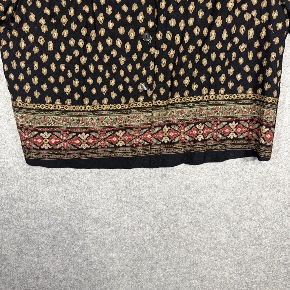 More En Focus Studio Blouse Women 16 Black Tan Vintage 90s Border Print 95277-T - Picture 6 of 7
